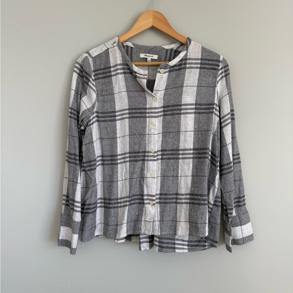 Madewell Plaid Collarless Button Down Top - Picture 3 of 9